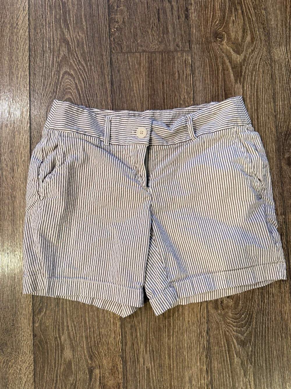 LOFT Blue and White Striped Cotton Bermuda Shorts